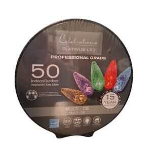 Celebrations Platinum LED 50 Multicolor C6 Indoor/Outdoor Christmas Lights 25ft